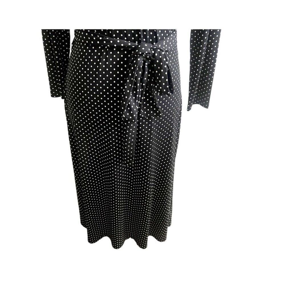 Talbots Black White Polka Dot Jersey Wrap Midi Dress Belted Size 4 Office Career - Picture 3 of 9
